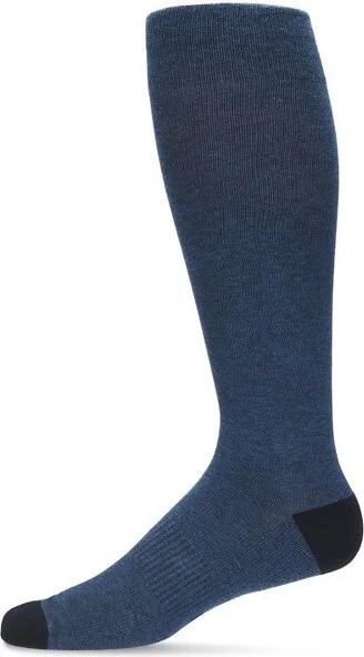 Memoi WellFit 15-20mmHg Off Black Cotton Compression Socks Denim Heather