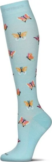 Memoi Women's Butterfly Bamboo Blend 8-15MMHG Compression Socks Blue Frost 9-11