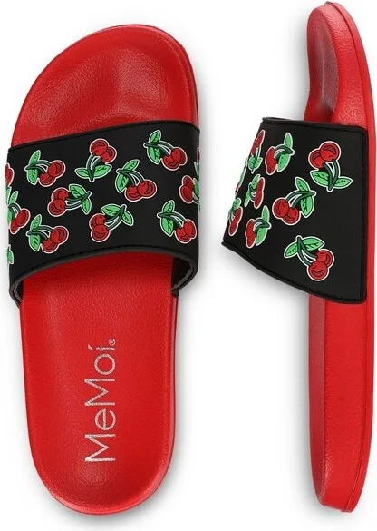 Memoi Women's Cherries Lightweight Slides Red M