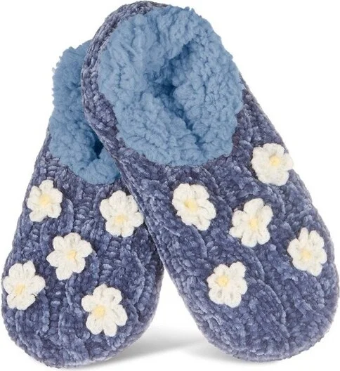 Memoi Women's Cozy Daisies Chenille Plush Lined Slippers Denim M-L - Image 2