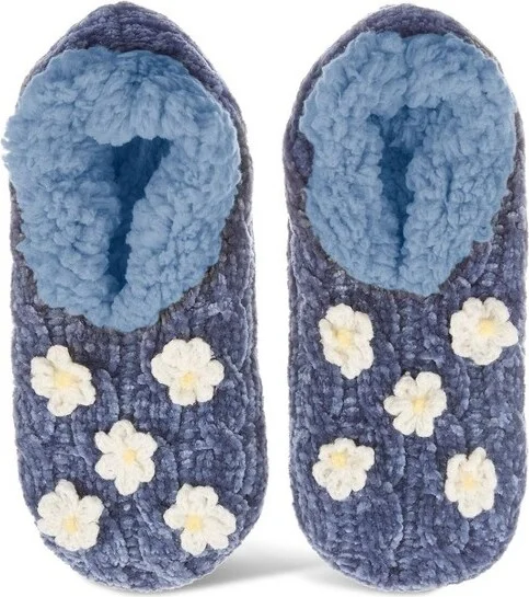 Memoi Women's Cozy Daisies Chenille Plush Lined Slippers Denim M-L