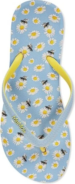 Memoi Women's Daisy & Bees Flip Flops & Mesh Bag Set Light Blue L - Image 2