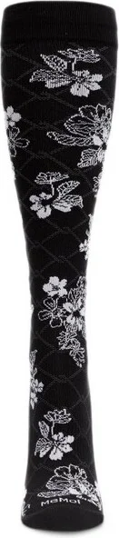 Memoi Women's Floral Link Nylon 15-20mmHg Graduated Compression Socks Black 9-11 - Image 2