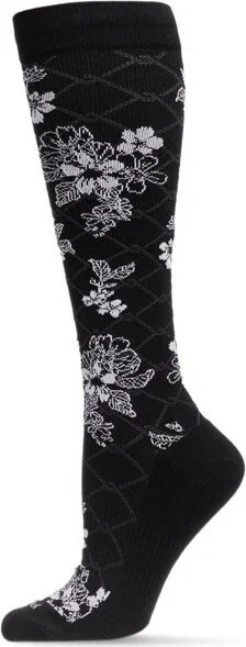 Memoi Women's Floral Link Nylon 15-20mmHg Graduated Compression Socks Black 9-11
