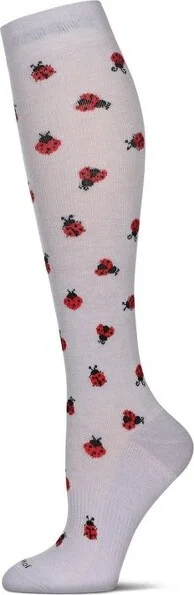 Memoi Women's Ladybugs Bamboo Blend 8-15mmHg Graduated Compression Socks Lavender 9-11