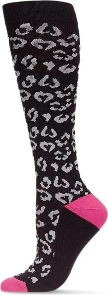 Memoi Women's Leopard Nylon 15-20mmHg Graduated Compression Socks Black