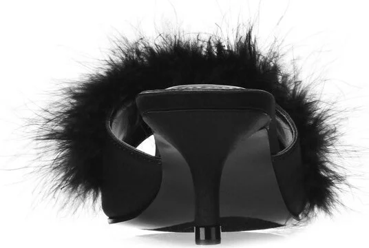 Memoi Women's Mona Marabou Hard Sole Slender Heel Slipper Black L - Image 2