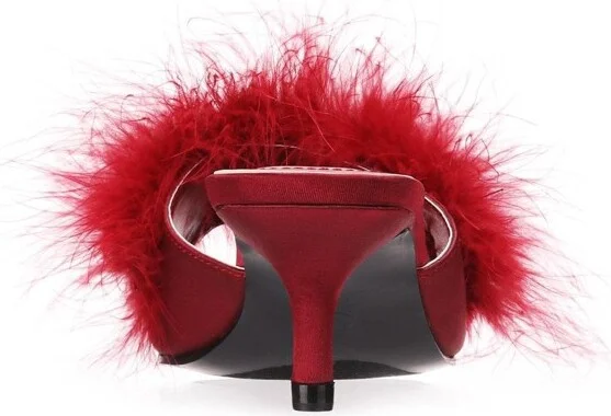 Memoi Women's Mona Marabou Hard Sole Slender Heel Slipper Black L - Image 3