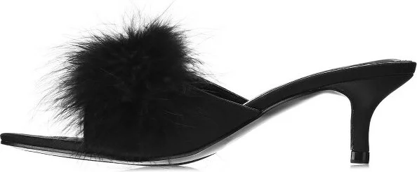 Memoi Women's Mona Marabou Hard Sole Slender Heel Slipper Black L