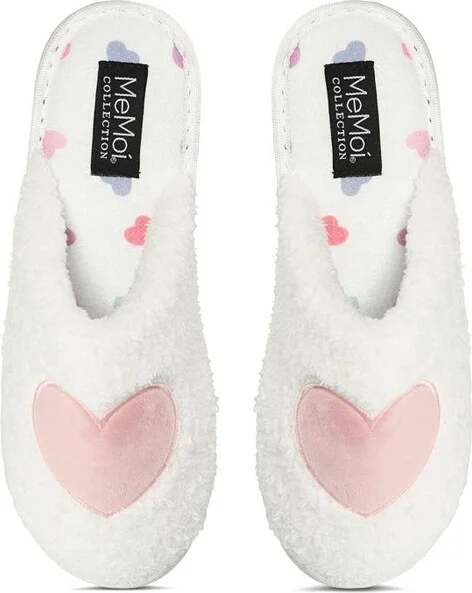 Memoi Women's Multi Hearts Terry Slide Slippers White S - Image 2