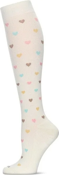 Memoi Women's Multicolor Hearts Bamboo Blend 8-15MMHG Graduated Compression Socks Ivory 9-11