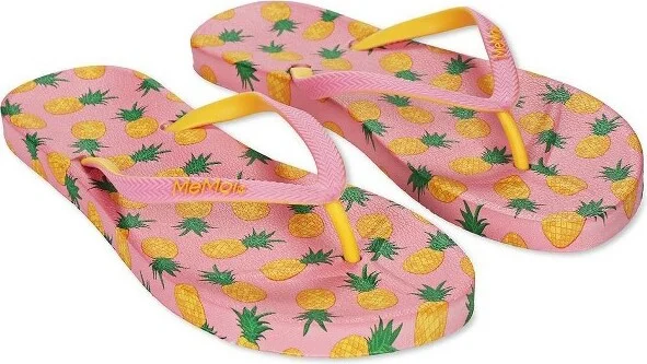 Memoi Women's Pineapple Flip Flops & Mesh Bag Set Confetti Pink M