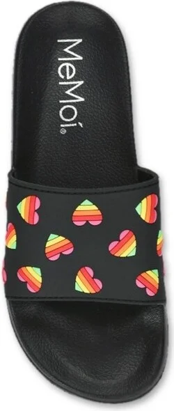 Memoi Women's Rainbow Heart Lightweight Slides Black L - Image 2