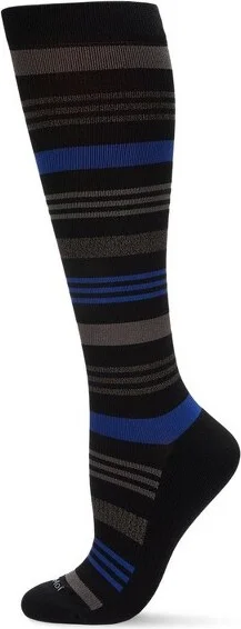 Memoi Women's Striped Nylon 15-20mmHg Graduated Compression Socks Black