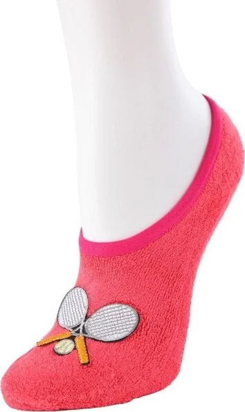 Memoi Women's Terry Tennis Non-Skid Slipper Socks Hot Coral 9-11