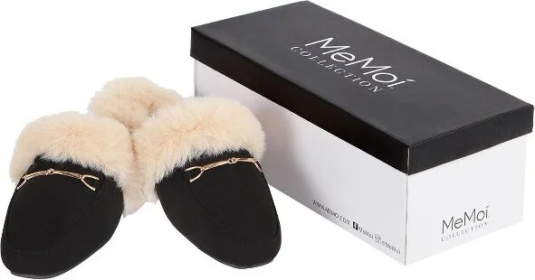 Memoi Women's The Brixton Mule Faux-Fur Lined Loafer Slippers Black M