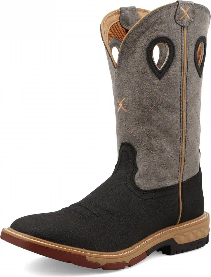 Men's 12″ Western Work Boot In Black/ Charcoal Grey