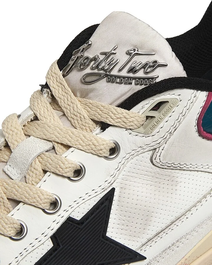 Men's 42 Leather Low-Top Sneakers - White Ottanio Black - Size 6 - Image 5