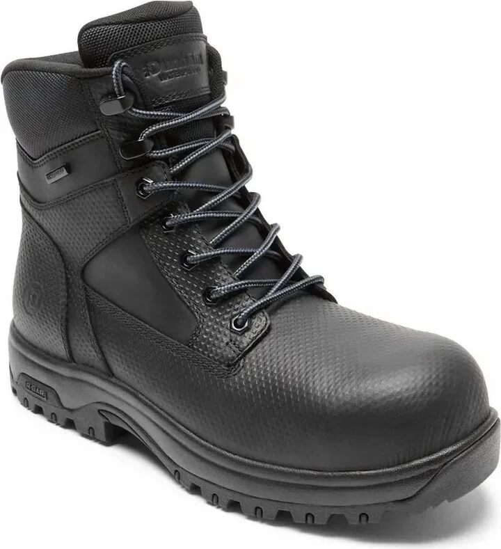 Men's 8000Works Waterproof Safety Plain Toe Boot - Xx-Wide In Black Textured Leather