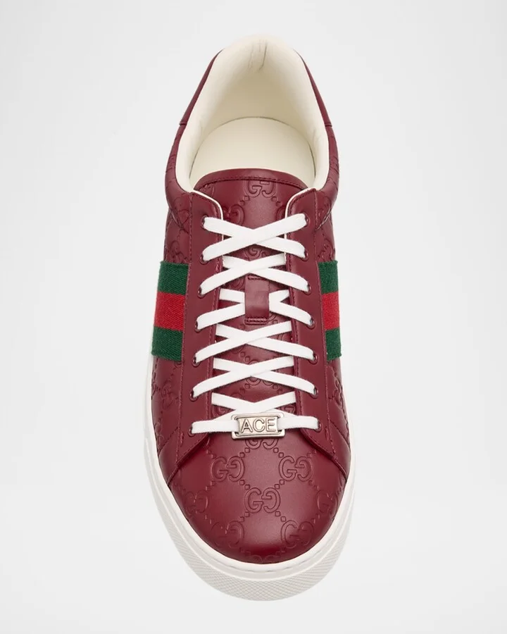 Men's Ace GG Embossed Leather Low-Top Sneakers - Image 2
