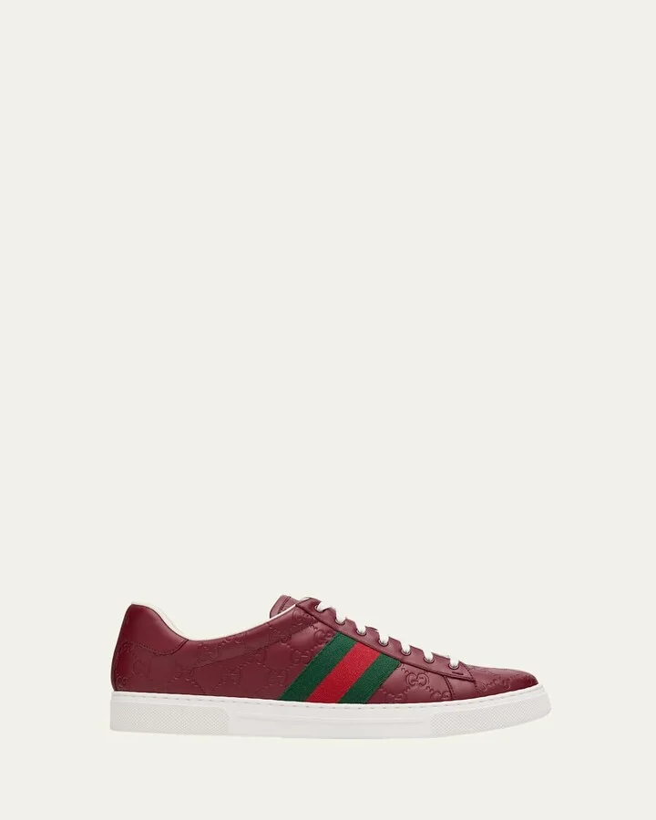 Men's Ace GG Embossed Leather Low-Top Sneakers