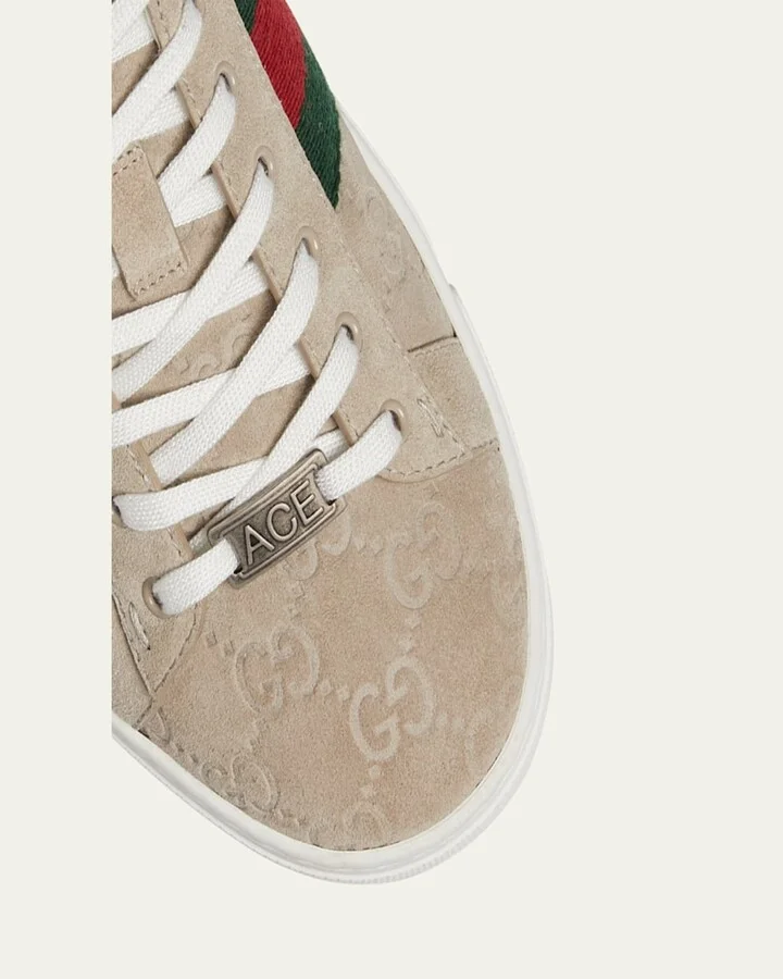 Men's Ace Suede Monogram Low-Top Sneakers - Image 2