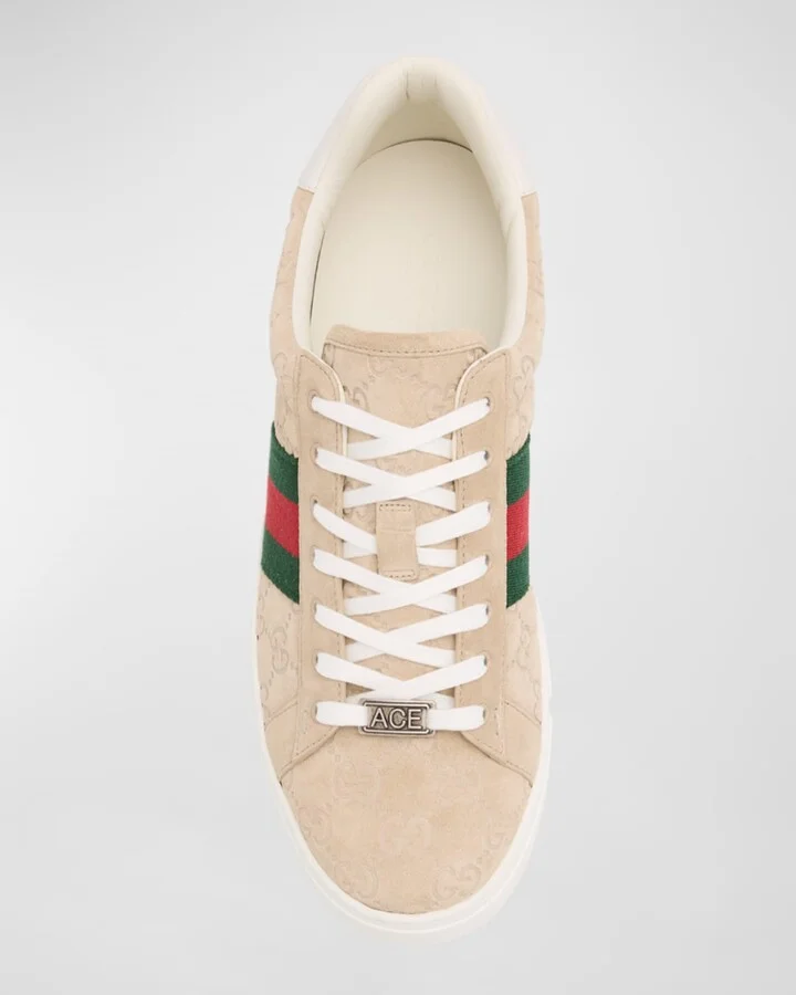 Men's Ace Suede Monogram Low-Top Sneakers - Image 7