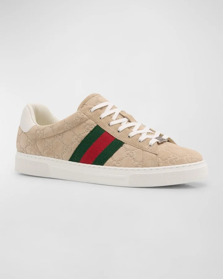 Men's Ace Suede Monogram Low-Top Sneakers - Image 9