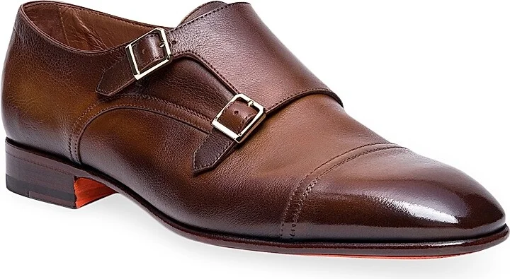 Men's Adrian Monk-Strap Leather Dress Shoes - Brown - Size 6.5 - Image 2