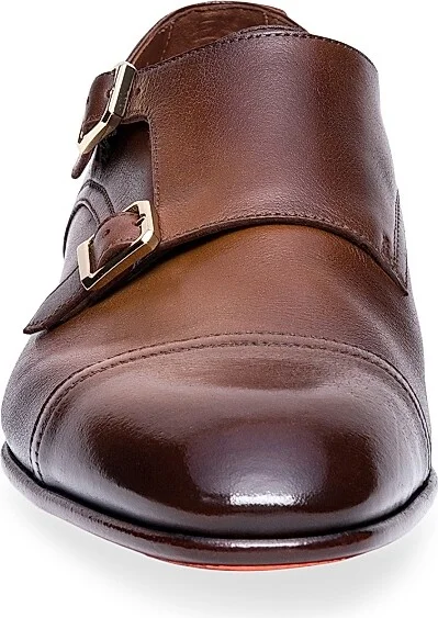 Men's Adrian Monk-Strap Leather Dress Shoes - Brown - Size 6.5 - Image 3