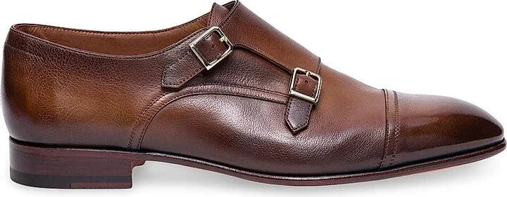 Men's Adrian Monk-Strap Leather Dress Shoes - Brown - Size 6.5