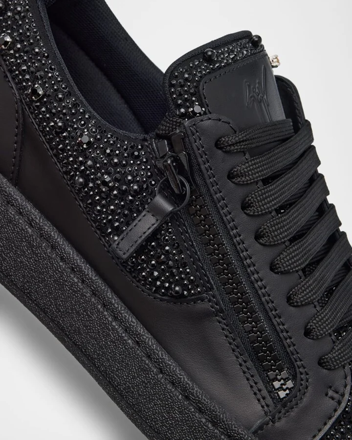 Men's Alicante Leather and Crystal Low-Top Sneakers - Image 3