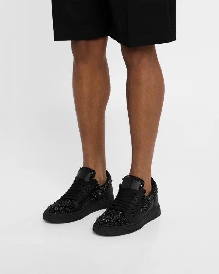 Men's Alicante Leather and Crystal Low-Top Sneakers - Image 4