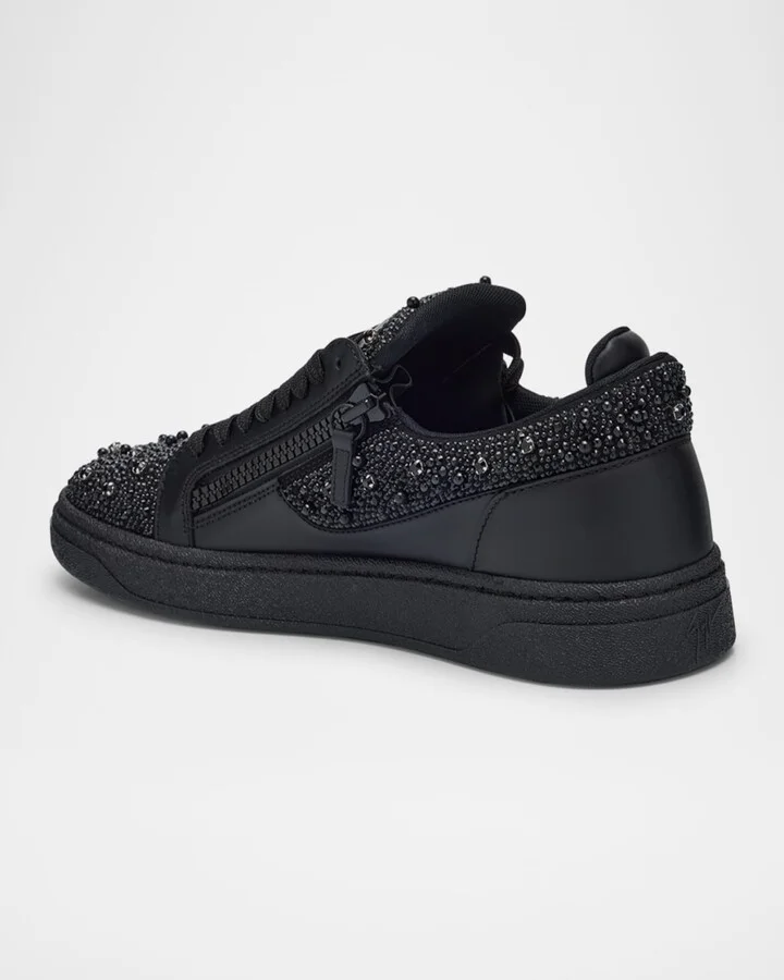 Men's Alicante Leather and Crystal Low-Top Sneakers - Image 5