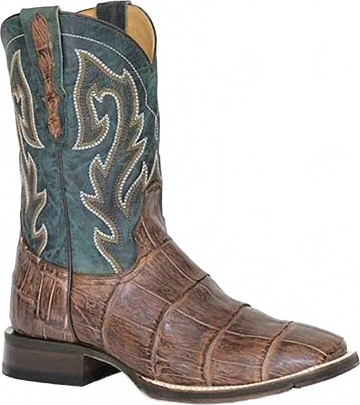 Men's Alligator Performance Sole Exotic Boot In Brown/blue