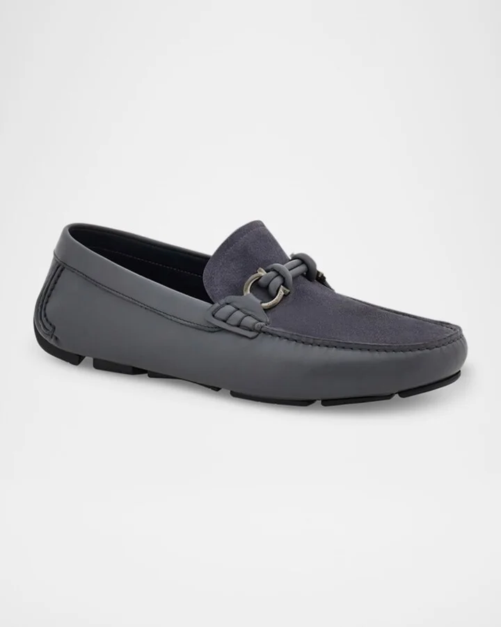 Men's Almeria Gancini-Bit Leather and Suede Drivers - Image 4