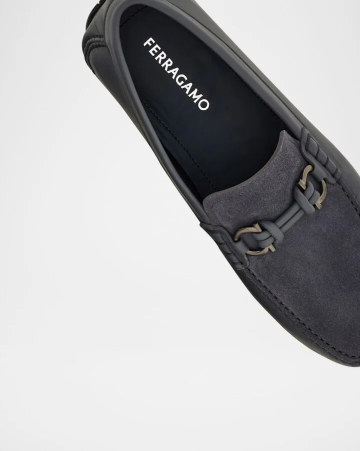 Men's Almeria Gancini-Bit Leather and Suede Drivers - Image 5