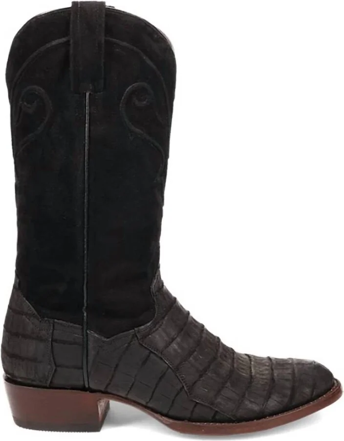 Men's Alvis Sueded Caiman Exotic R-Toe Western Boot In Black
