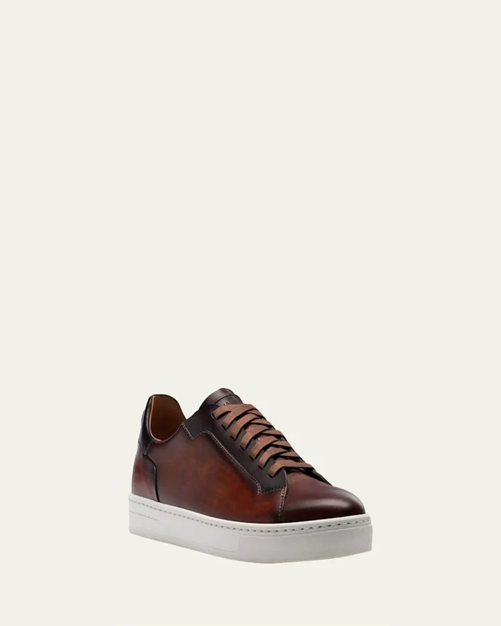 Men's Amadeo Burnished Leather Low-Top Sneakers - Image 2