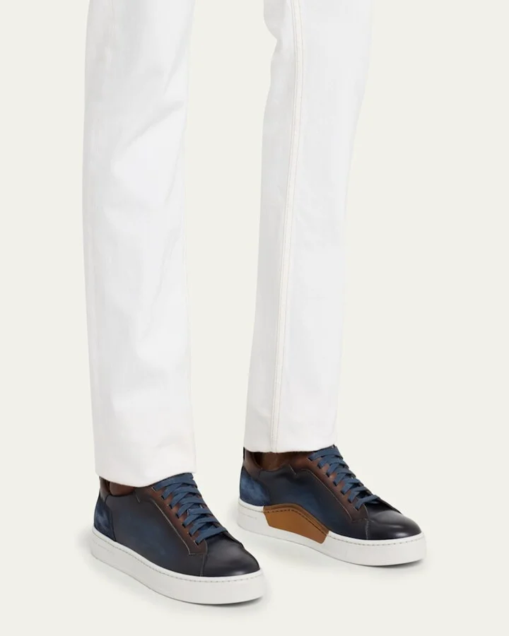 Men's Amadeo Burnished Leather Low-Top Sneakers - Image 3