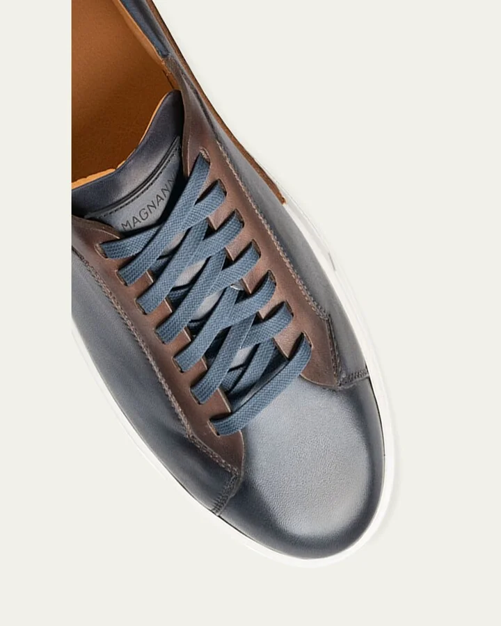 Men's Amadeo Burnished Leather Low-Top Sneakers - Image 11