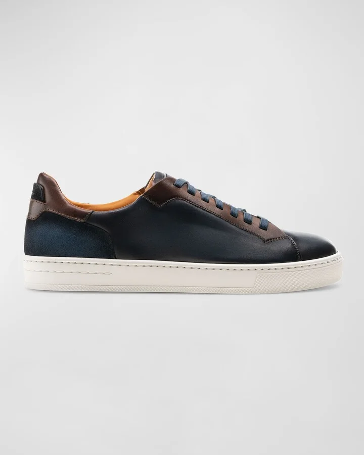 Men's Amadeo Burnished Leather Low-Top Sneakers