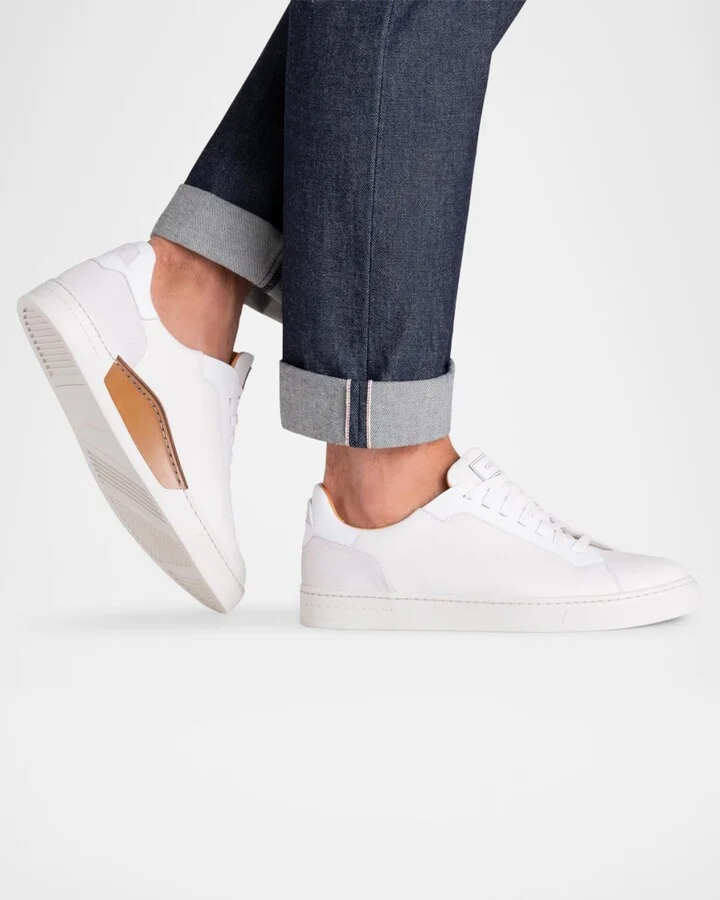 Men's Amadeo Tumbled Leather Low-Top Sneakers - Image 3