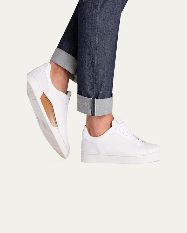 Men's Amadeo Tumbled Leather Low-Top Sneakers - Image 3