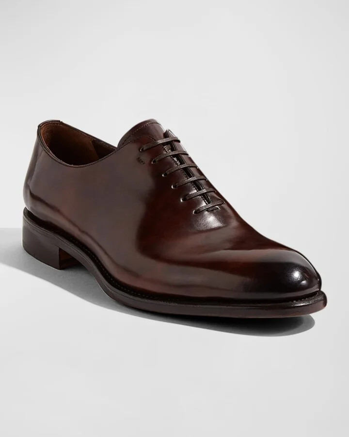Men's Angiolo Tramezza Whole-Cut Leather Lace-Up Shoes - Image 2