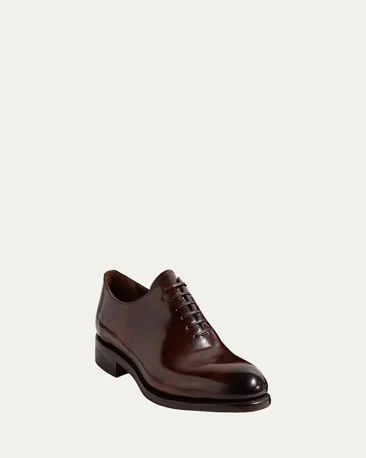 Men's Angiolo Tramezza Whole-Cut Leather Lace-Up Shoes - Image 6