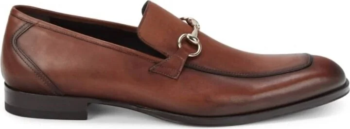 Men's Apron Toe Leather Bit Loafers In Dark Cognac