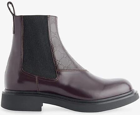 Mens Arctic Bordeaux Enki Monogram Leather Ankle Boots Eur 42 / 8 Uk Men