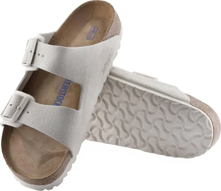 Men's Arizona Soft Footbed Suede Leather Sandals In Vintage White