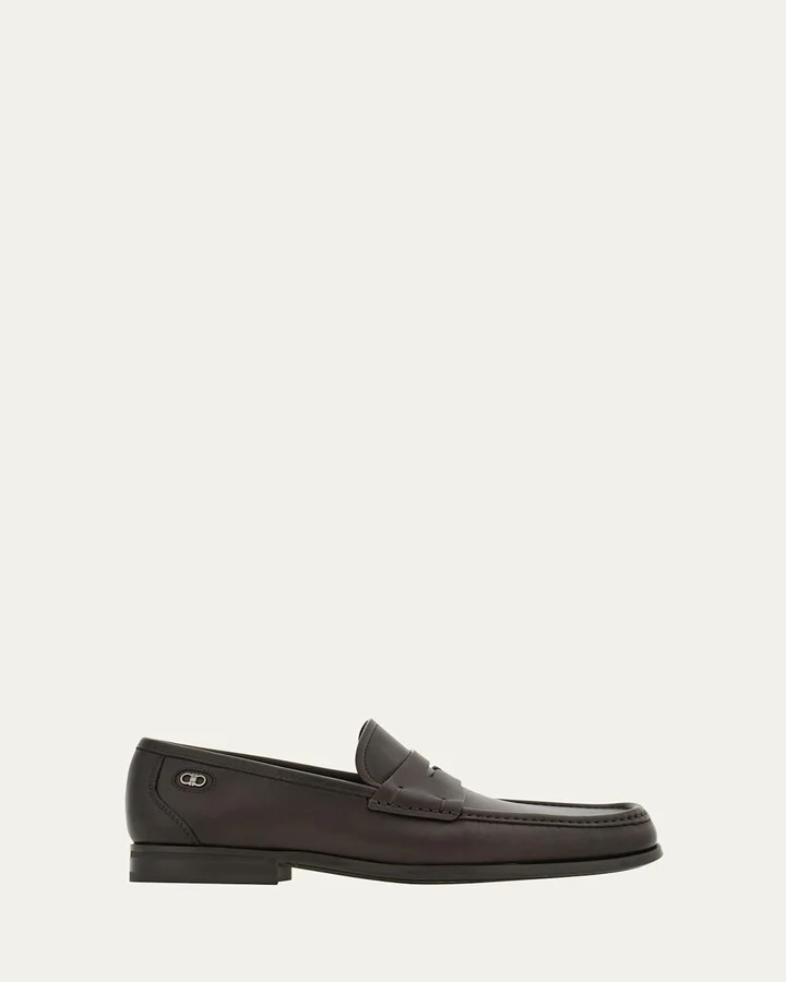 Men's Athen Leather Moc-Toe Penny Loafers